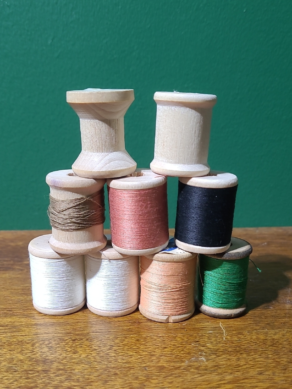 Vintage Wooden Thread Spools with Assorted Thread Colors